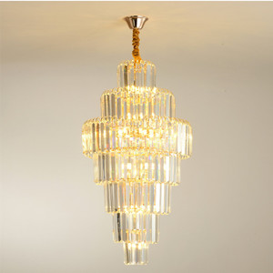 Luz colgante de escalera al por mayor diseño nórdico Luz de araña de cristal moderna dorada de escalera - Product Image 5