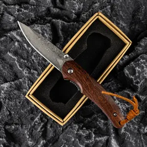 Supplier Damascus Steel Red Sandalwood Handle Wilderness Hunting Pocket Knife Outdoor Knife Folding Knife