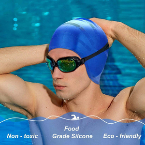 Bonnet de bain en silicone imprimé, durable, antidérapant, imperméable avec protection des oreilles pour adultes aux cheveux longs - Product Image 5