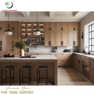Vente en gros Armoires de cuisine en bois massif Meubles de placard style shaker en chêne blanc Armoires de cuisine personnalisées avec portes en verre - Product Image 2