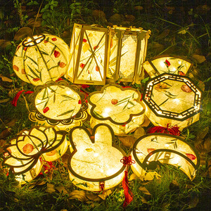 Đèn lồng thỏ Trung Quốc treo tự làm cho lễ Trung thu, đèn lồng giấy ngoài trời di động có đèn <span class=keywords><strong>LED</strong></span> kèm que cho trẻ em - Product Image 1