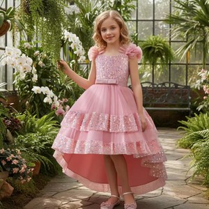 <span class=keywords><strong>Robe</strong></span> de <span class=keywords><strong>princesse</strong></span> longue à sequins style coréen <span class=keywords><strong>pour</strong></span> enfant, avec nœud, superposée et brillante, idéale <span class=keywords><strong>pour</strong></span> mariage - Product Image 6