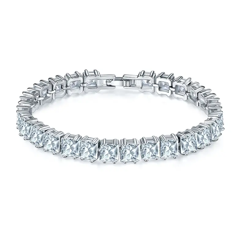 Tobillera de plata con diamantes para mujer, cadena de tenis chapada en plata, delicada