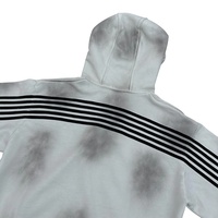 Sweat-shirt à capuche zippé pour homme, OEM, haute qualité, grammage lourd, à rayures contrastées sur les manches, avec motif graphique effet délavé par peinture pulvérisée personnalisée et épaules tombantes