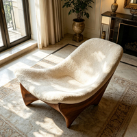 Fauteuil lounge design moderne en fibre de verre, tissu bouclé incurvé, chaise individuelle avec structure en FRP, fauteuil de relaxation pour la maison et la villa