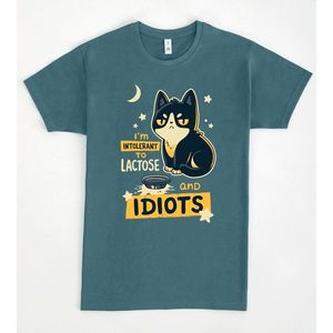 Camiseta gráfica con estampado de gato, intolerante a la lactosa e idiotas, unisex, talla para adultos S M L XL XXL - Product Image 1
