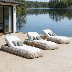 Chaise longue de jardin d'extérieur moderne en <span class=keywords><strong>corde</strong></span> tressée pour la plage, la piscine, le soleil - Product Image 1