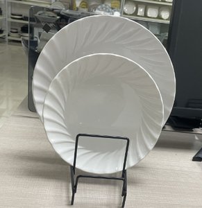 Ensemble d'assiettes pour mariage, vaisselle pour banquet d'hôtel, ensemble d'assiettes plates pour dîner avec motif de fleurs rondes blanches bon marché, ensemble d'assiettes de restaurant personnalisées - Product Image 4