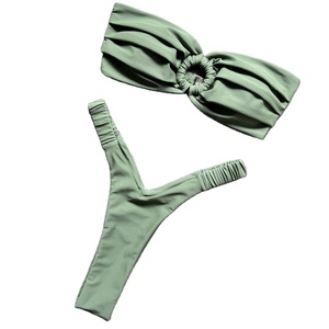 Haut de gamme femmes Bandeau Bikini ensemble maillot de bain sans bretelles haut O anneau bouton dos maillot de bain hauts bustier tubulaire maillots de bain Logo personnalisé 2025 - Product Image 1