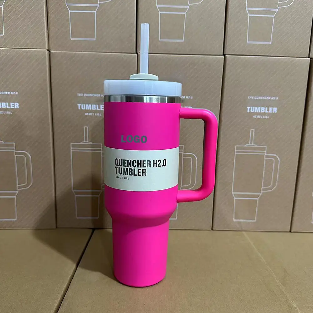 Tazze di grande capacità personalizzate a doppia parete isolate sottovuoto 40 Oz in metallo tazze da caffè in acciaio inox con manico