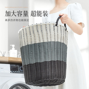 Wicker Laundry <b>Basket</b> Round Bamboo Weaving Multifunctional Clothing Organizer For Bathroom Use <b>Large</b> Capacity Storage <b>Basket</b> - Product Image 5
