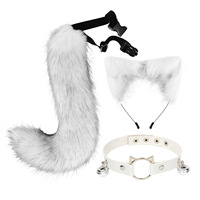 Serre-tête oreilles de chat simulées faites à la main, accessoire queue de renard, ensemble oreilles et queue d'animal style anime, collier, pince à cheveux, pour personnage de cosplay complet