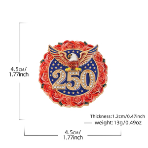 Broche Feminino de Esmalte Patriótico com Águia-Careca Americana e Rosa Vermelha, Joia Feminina, Broches do 250º Aniversário dos EUA, Para Presentes - Product Image 4
