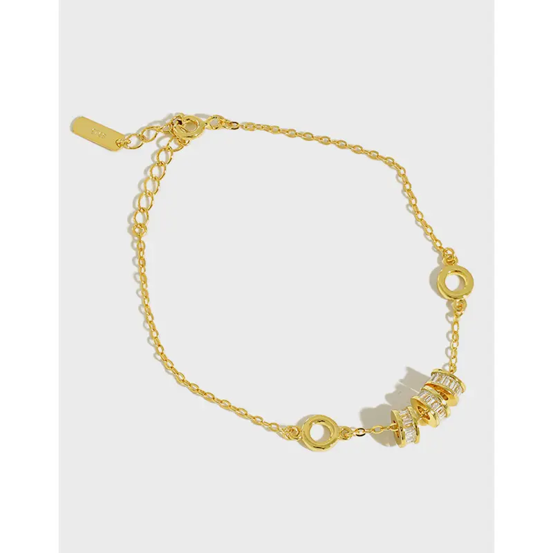 Elegent 18k Gold Chain Zircon Bead Charm 925 Sterling Silver Jewelry Bracelet Women