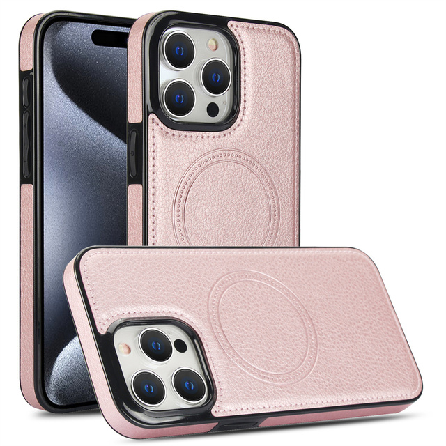 OEM Shockproof Luxury Thin Magnetic PU Leather Wireless Charger Phone Case for iPhone 15 14 13 Pro
