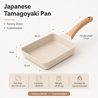 Poêle à Tamagoyaki japonaise carrée personnalisée, directement de l'usine, avec poignée en bois grainé