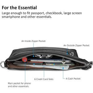 Women's Vintage Genuine Leather <b>Wristlet</b> Crossbody Clutch Purse with Silver Zipper Closure – Black - Product Image 2