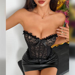 Korset Y2K Motif Macan Tutul Hitam Seksi Wanita Model Off Shoulder dengan Renda di Bagian Depan dan Pita, Korset Fishbone Slim Fit untuk Pesta dan Klub - Product Image 4