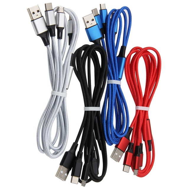 3-in-1 1.2m USB Fast Charging Cable Micro-USB Type C Phone Charge Line for iPhone for Samsung for Xiaomi Computer Factory Price
