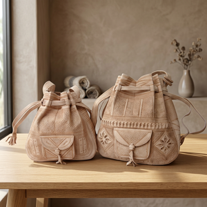 Sac à dos en cuir véritable fait main avec fermeture à cordon, style classique, sac de voyage durable pour femme, poignée souple - Product Image 5