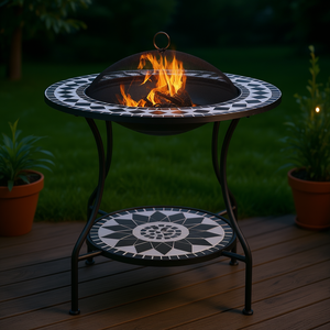 Brasero d'extérieur rond de 30 pouces à bois avec écran anti-étincelles pour jardin, cour, table extérieure, structure en pierre et métal, design contemporain - Product Image 2