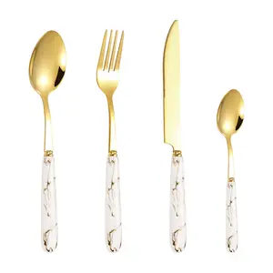 Marble Handle Stainless Home Steel Gold Cutlery Fork Knife Spoon Set Stainless Steel