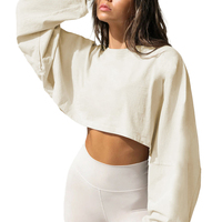 Setelan Hoodie dan Celana Jogger Wanita 2 Potong dengan Bordir Logo Kustom, Kerah Bulat, Celana Panjang, dan Atasan Crop High Waist