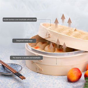 Panier vapeur en bambou de haute qualité BAMBUS, 1 niveau, pour dim sum, avec couvercle, pour la cuisine, compatible avec les cuisinières à gaz et à induction - Product Image 4