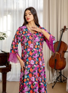 Robes longues à franges en laine AB366 Jalabiya Transfrontalière Arabe Nouvelles robes élégantes pour femmes imprimées bronzantes Dubai Robe musulmane - Product Image 6