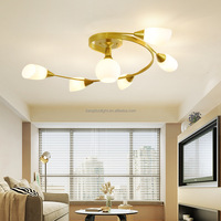 Plafonnier LED moderne en fer et verre, lumière blanc chaud 3500K, commande par interrupteur, garantie 3 ans, montage en surface pour éclairage de salon