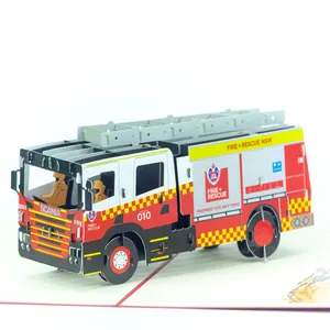 Việt nam Pop Up thẻ 3D in ấn Firetruck thiệp chúc mừng cho sinh nhật thủ công mỹ nghệ đẹp đa màu sắc