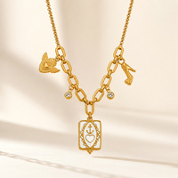 SUMMLY - Juego de Joyería Vintage con Colgante de Corazón de Esmalte y Tarot, Chapado en Oro de 18K, Collar y Pulsera de Acero Inoxidable para Mujer