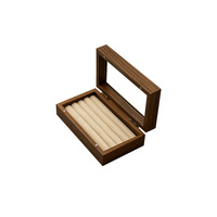 Boîte à bijoux en bois, organisateur de bijoux avec couvercle en verre, présentoir, doublure en velours noir, rangement à charnières pour bagues, boucles d'oreilles, chambre à coucher, coiffeuse