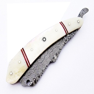 Custom Hand Made Damascus Straight Razor Single Blade with Camel <b>Bone</b> <b>Handle</b> (smk1169) - Product Image 5