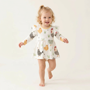 Últimos Diseños <span class=keywords><strong>de</strong></span> Vestidos, Body para Bebé, Personalizado para Niña <span class=keywords><strong>de</strong></span> 2 Años, Algodón Orgánico <span class=keywords><strong>de</strong></span> Punto, Estampado Animal, Manga Larga, Ecológico - Product Image 1
