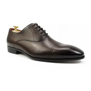 Echt Leer Mannen Kleding Schoenen Handgemaakte Office Business Bruiloft Donkerbruin Luxe Lace Up Formele Oxfords Mannen Schoenen