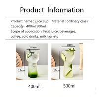Tasse en verre borosilicate transparent à large ouverture pour boissons froides, café, thé au lait, eau – 400 ml, 500 ml