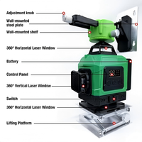 Nouveau niveau laser vert 16 lignes avec 2 batteries au lithium, précision de 2 mm, support de fenêtre réglable pour le bricolage et la pose d'images