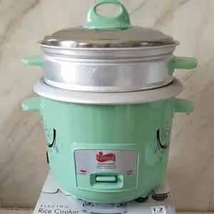 Mini olla eléctrica automática de 2 capas, olla de arroz de color verde de 1,2l, con tambor y tapa ss