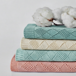 Custom Knitted European Style Baby Blanket 100% Organic Cotton Animal/Striped/ Cartoon Newborn Swaddling Wrap Soft Foldable - Product Image 1