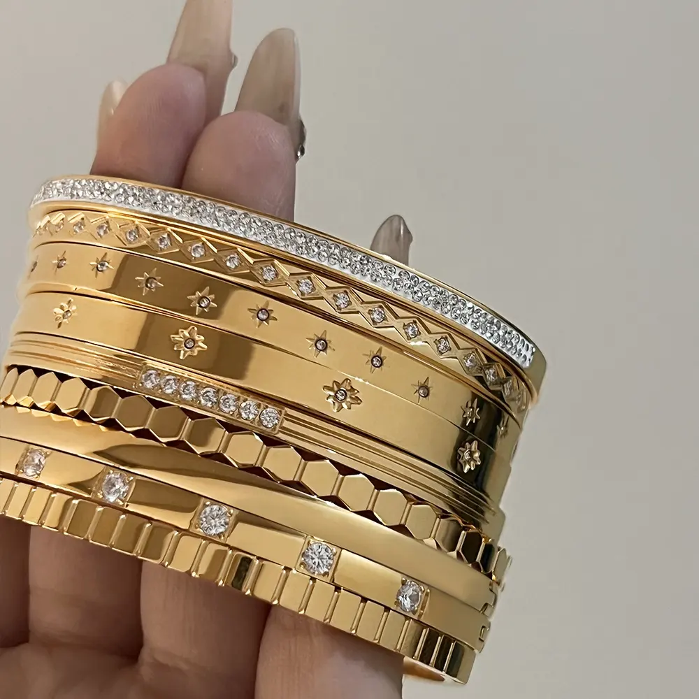 Pulseira de aço inoxidável, pulseira e bracelete de aço inoxidável banhado a ouro do norte, estrela cz