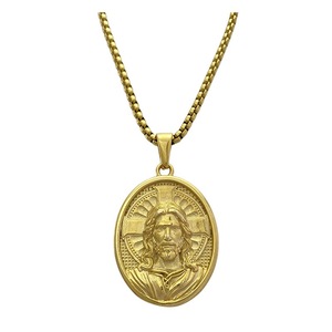 yunnique Round Titanium Steel Religious Jesus Pendant Stainless Steel Necklace Gold <b>Cross</b> Design Hip Hop Jewelry - Product Image 1