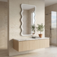 Cermin Dinding Bergelombang Tak Beraturan Berbingkai Putih Modern, Cermin Rias Bentuk Gelombang MDF Dekoratif untuk Dekorasi Dinding Kamar Mandi, Kamar Tidur, dan Pintu Masuk
