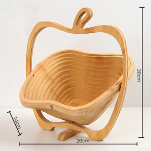 Panier à fruits pliable en bambou de style moderne et abordable pour le rangement sur le bureau à la maison, support multifonctionnel en forme de pomme pour fruits, idéal comme cadeau - Product Image 2