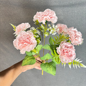 <span class=keywords><strong>Precio</strong></span> barato flores decorativas 7 cabezas <span class=keywords><strong>ramo</strong></span> de clavel Rosa falso para fiesta de boda - Product Image 1
