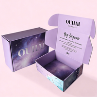 Boîte en carton ondulé sur mesure pour ensembles de produits de soin et de beauté, personnalisation, emballage violet avec impression galaxie