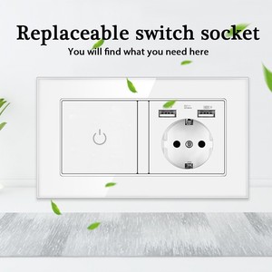 Ubaro European Standard 146 Type Touch Switch With 3 Way <b>Socket</b> And 2 Usb Ports Black Tempered Glass Panel - Product Image 3