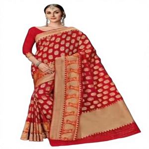 Sari de mariage traditionnel Banarasi avec bordure dorée, en soie de haute qualité, pour fêtes et occasions de mariage, prix de gros - Product Image 1