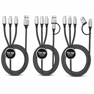 YINSTECH 5 合 <span class=keywords><strong>1</strong></span> USB 充电线带 LED 发光徽标尼龙编织圆形快速充电线 2.4A 适用于多种设备 - Product Image 1