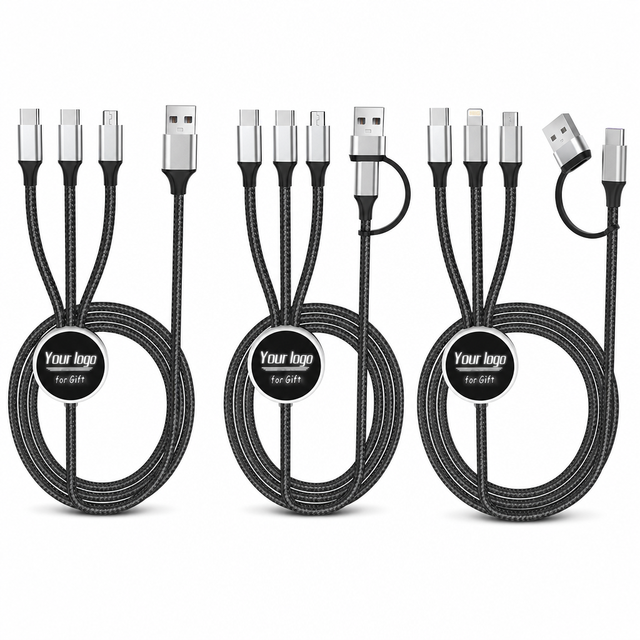 YINSTECH 5 in 1 USB Charging Cable with LED Glowing Logo Nylon Braided Round Fast Charger Cord 2.4A for Multiple Devices